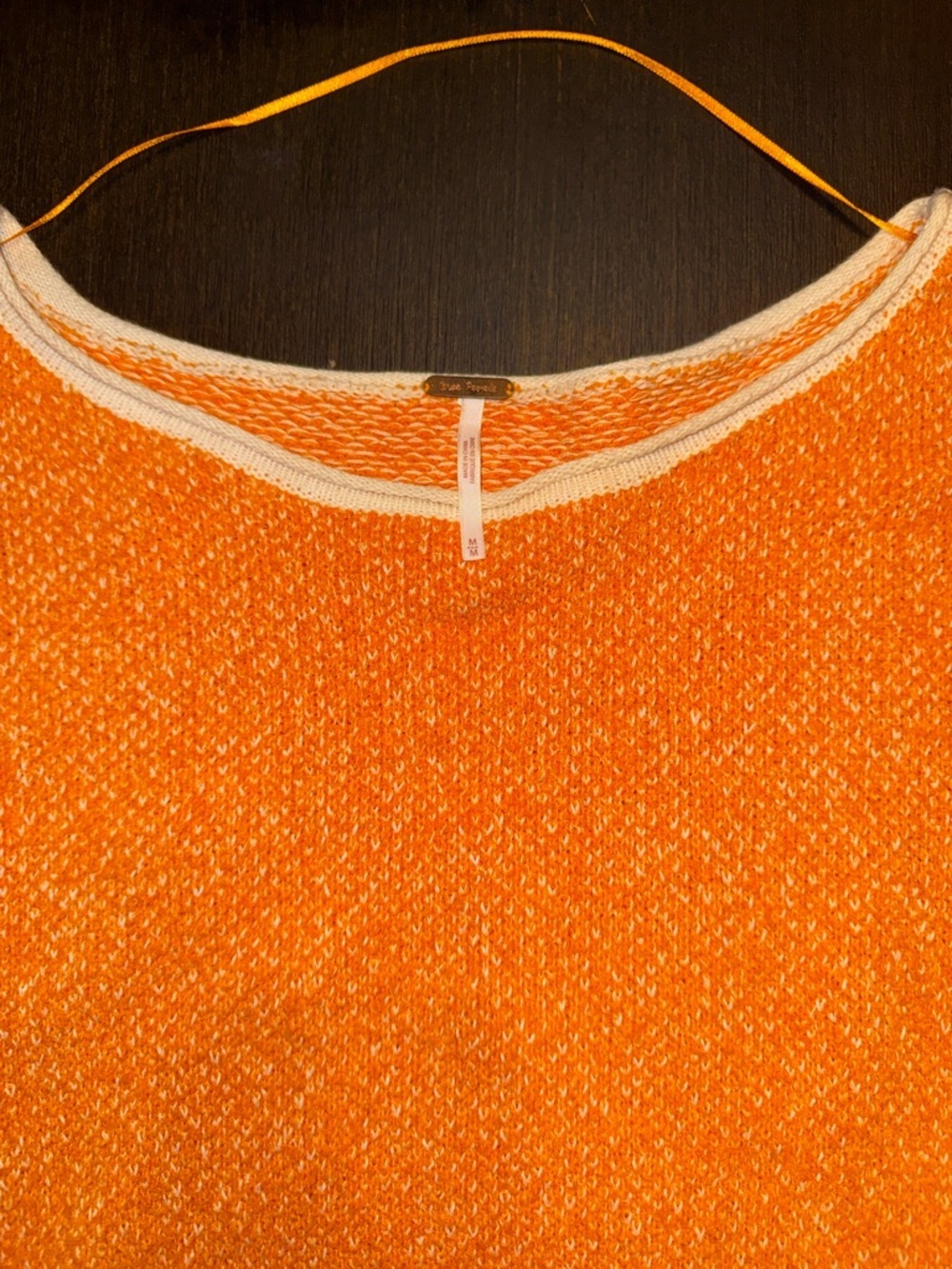 Free People Cropped Orange Bouclé Pullover with White Trim - Picture 6 of 9